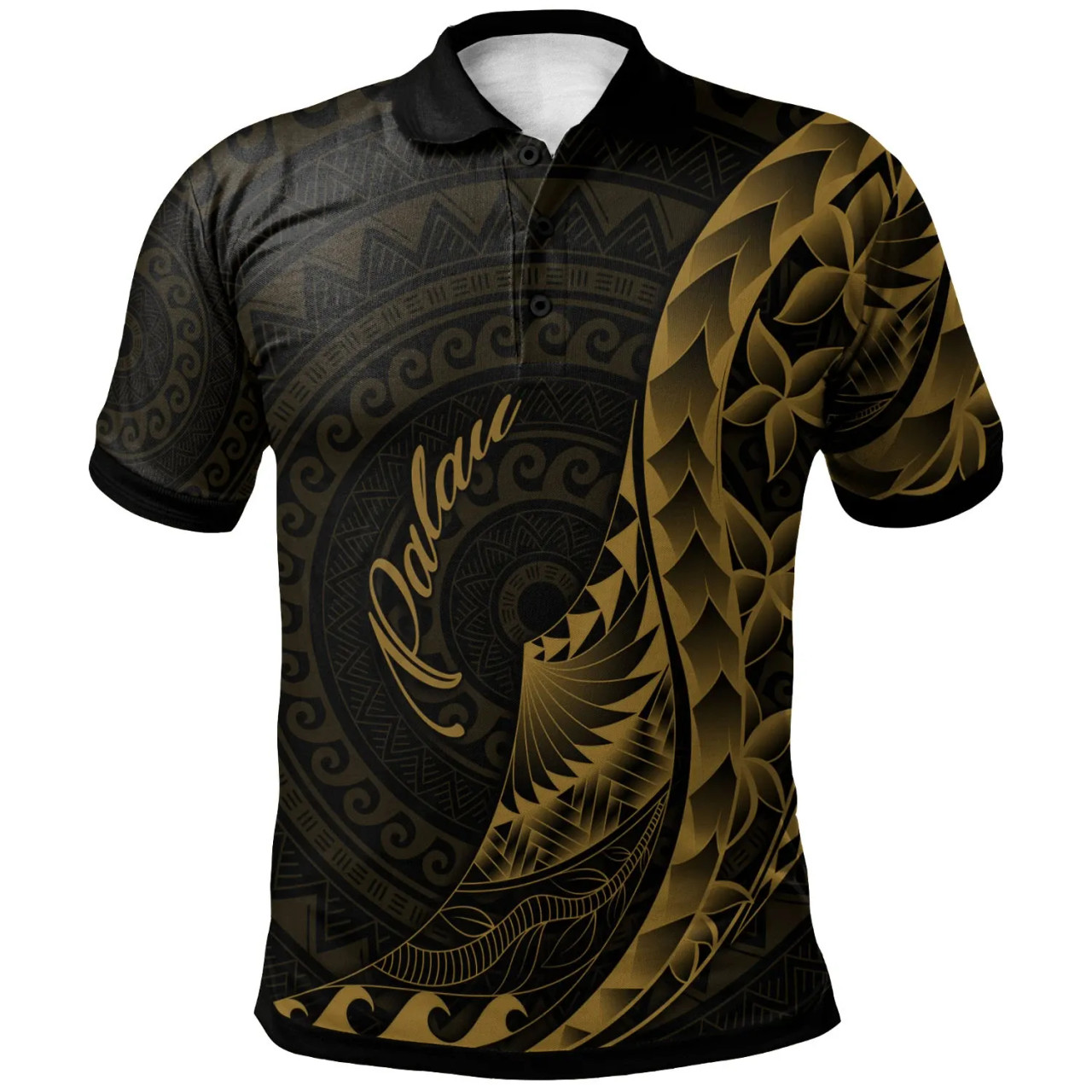 Palau Polo Shirt - Polynesian Pattern Style Gold Color 1
