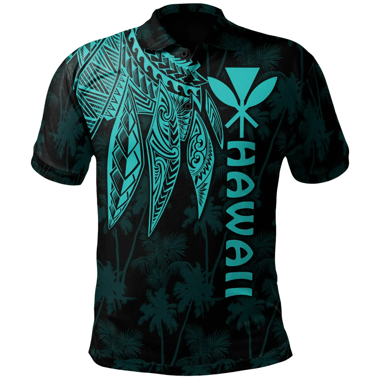 Polynesian Hawaii Kanaka Maoli Polo Shirt - Polynesian Wings (Turquoise) 1
