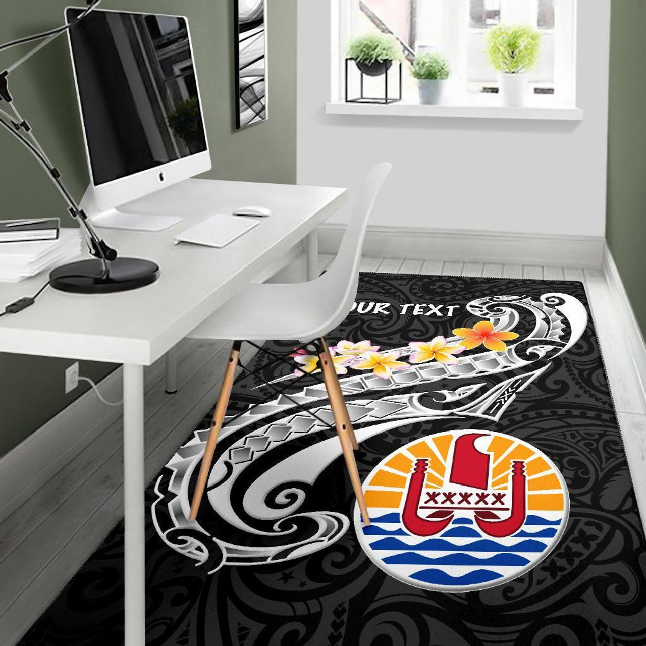 Tahiti Custom Personalised Area Rug - Tahiti Seal Polynesian Patterns Plumeria (Black) Polynesian 5