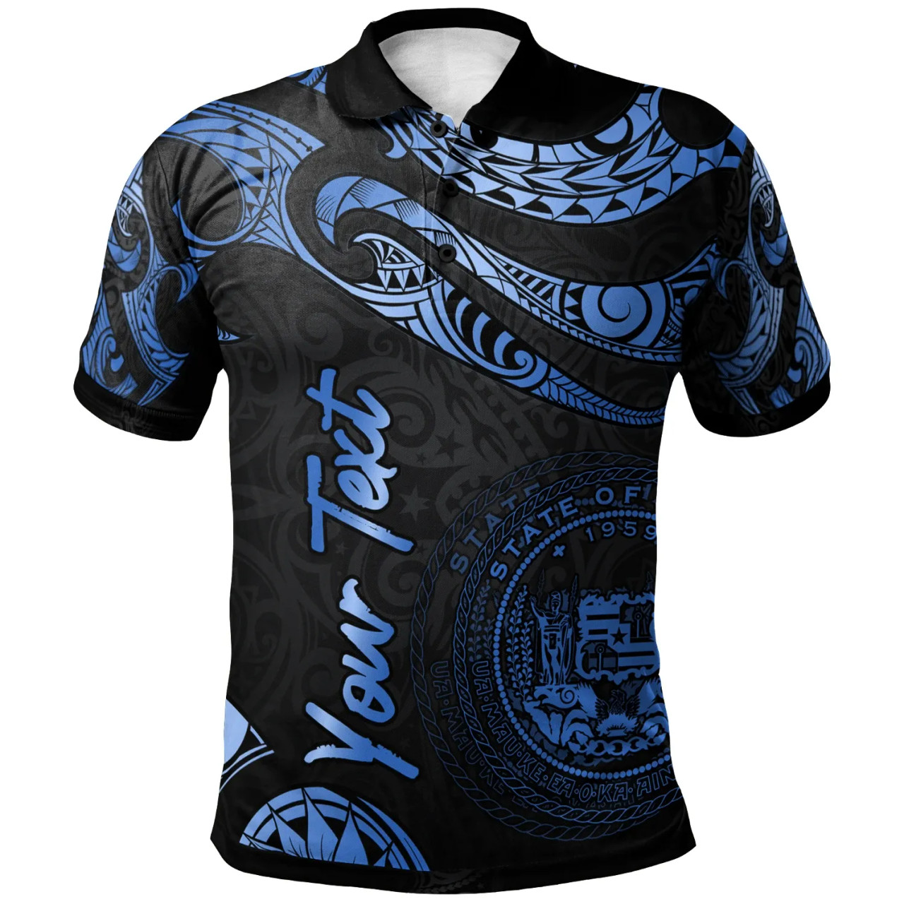 Hawaii Polynesian Custom Personalised Polo Shirt - Poly Tattoo Blue Version 1