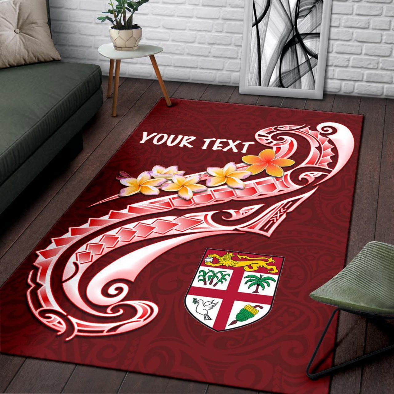 Fiji Custom Personalised Area Rug - Fiji Seal Polynesian Patterns Plumeria (Red) Polynesian 1