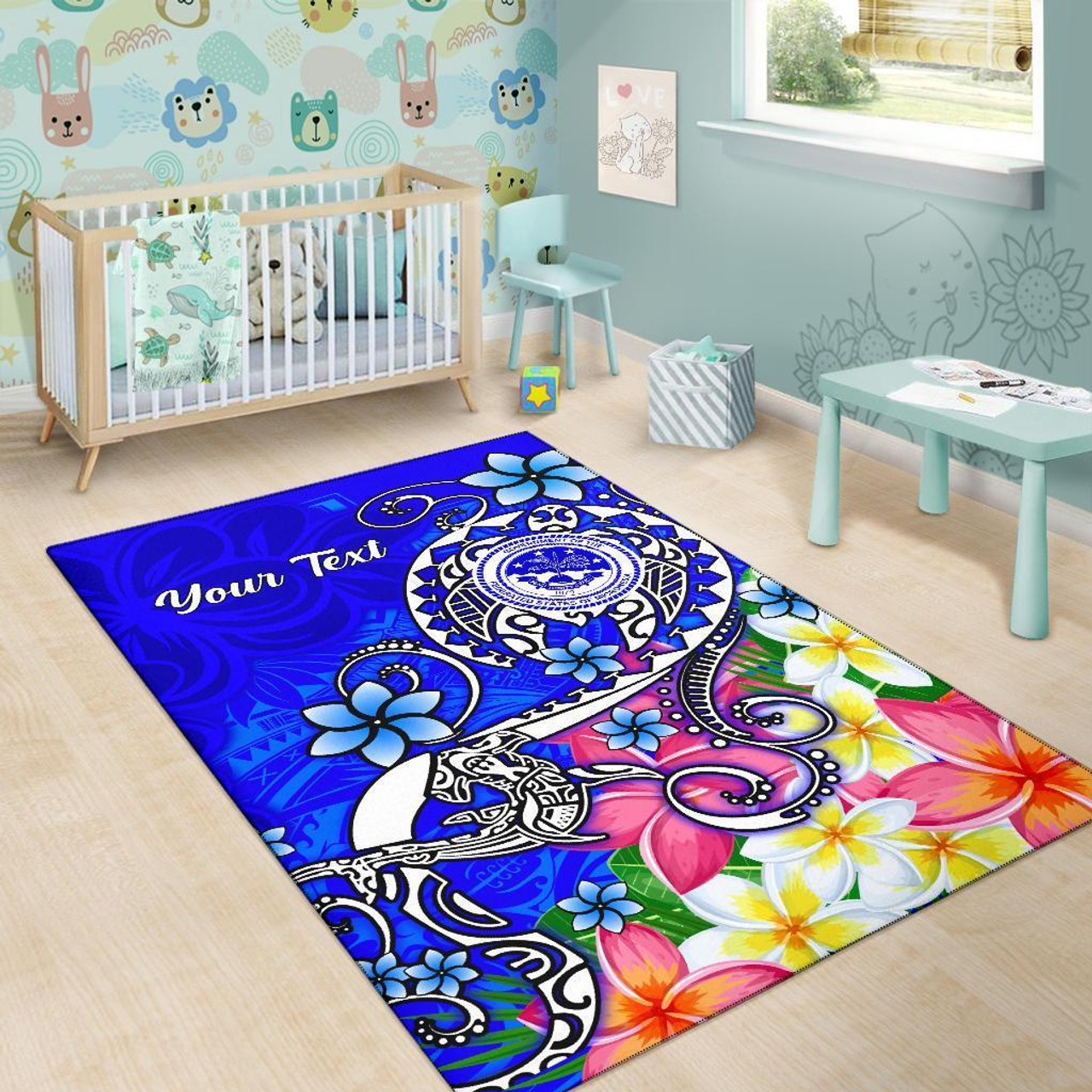 FSM Custom Personalised Area Rug - Turtle Plumeria (Blue) Polynesian 6