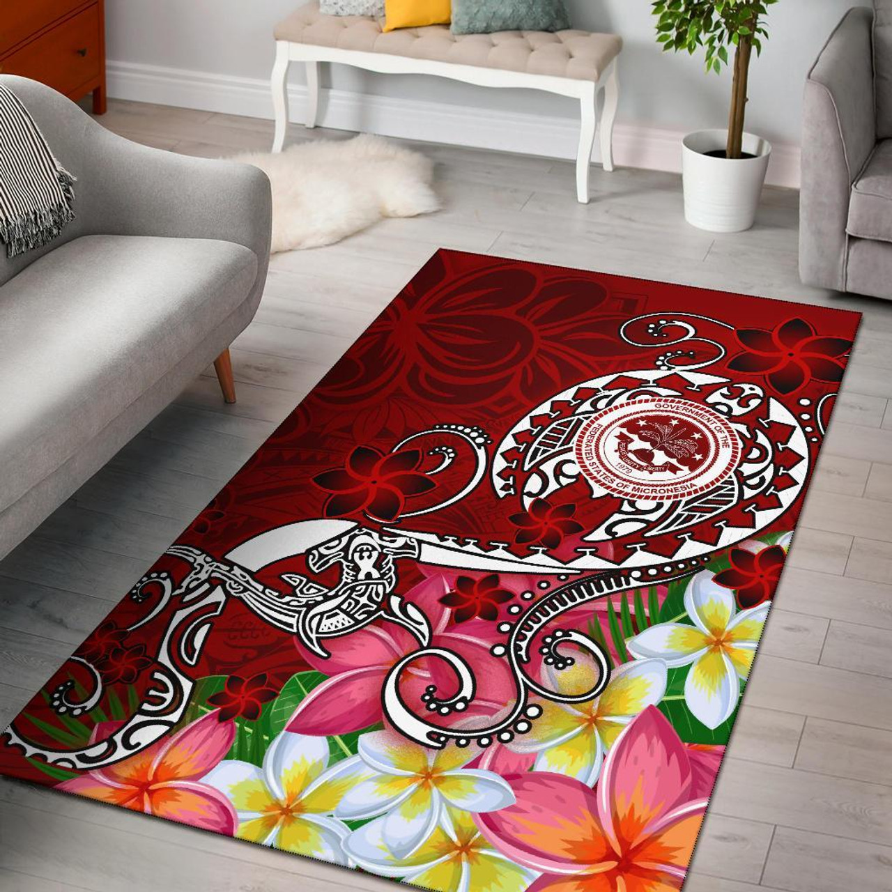 FSM Area Rug - Turtle Plumeria (RED) Polynesian 2