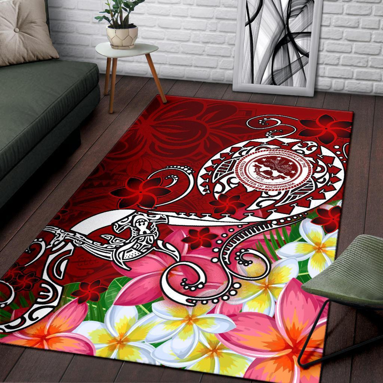 FSM Area Rug - Turtle Plumeria (RED) Polynesian 4