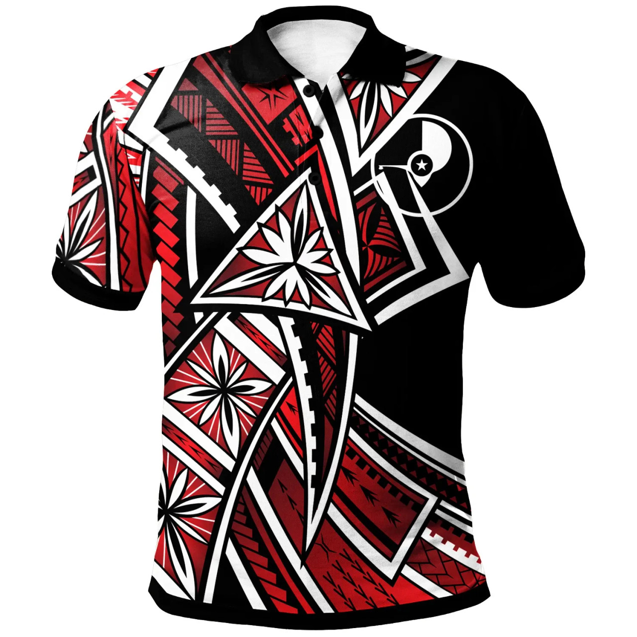 Yap Polo Shirt - Tribal Flower Special Pattern Red Color 1