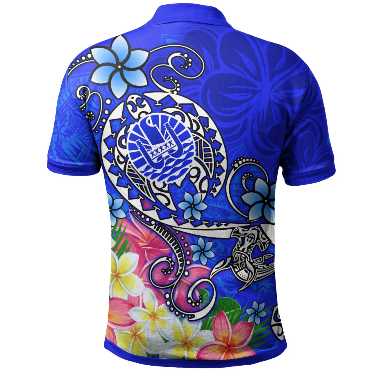 Tahiti Custom Personalised Polo Shirts - Turtle Plumeria (Blue) 2