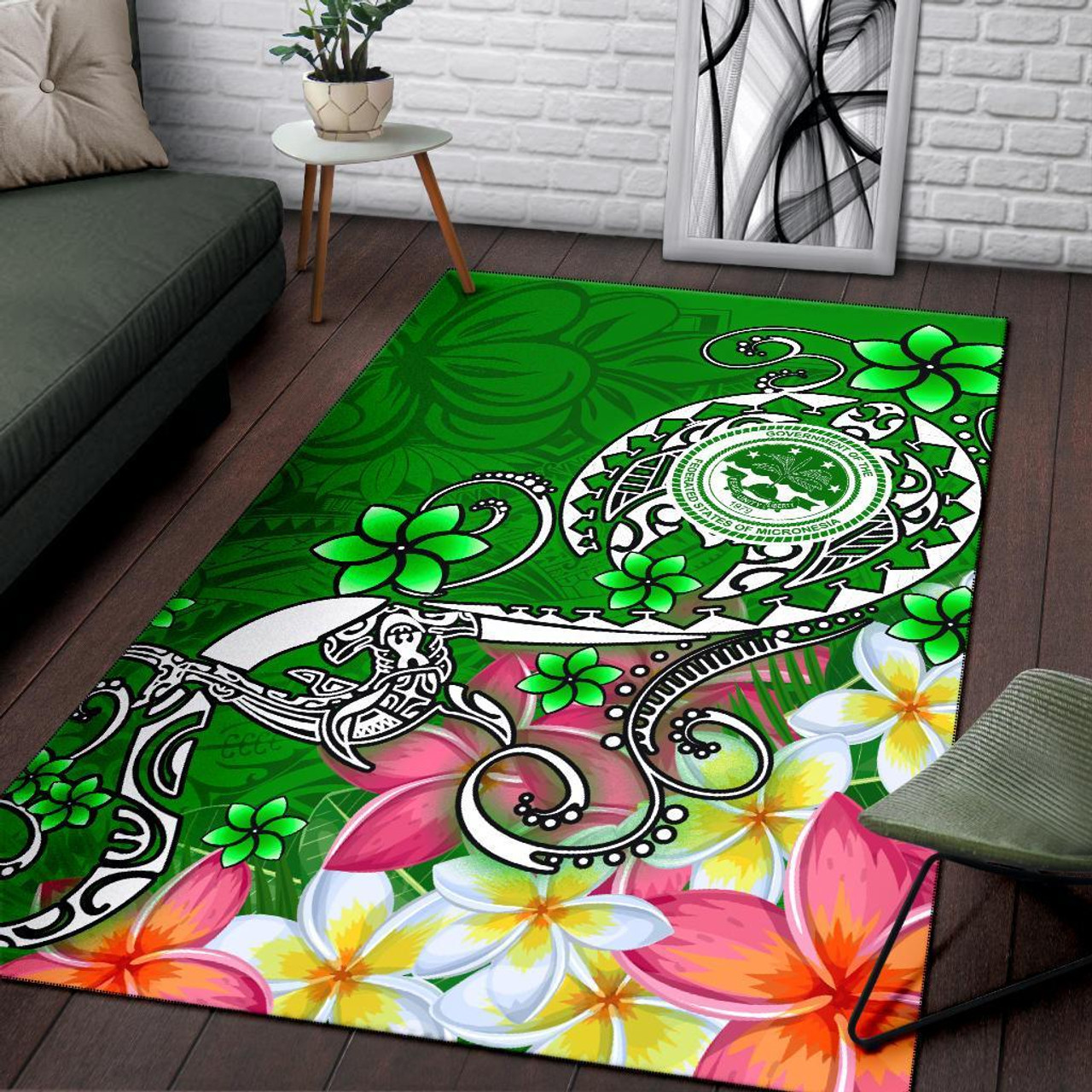 FSM Area Rug - Turtle Plumeria (Green) Polynesian 3