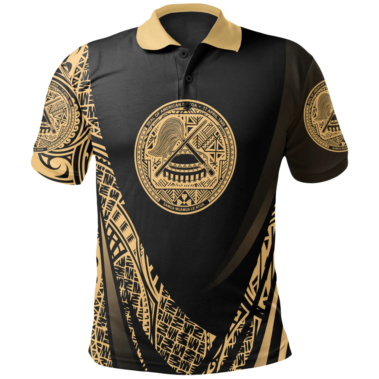 American Samoa Polo Shirt - Gold Polynesian Patterns Sport Style 1