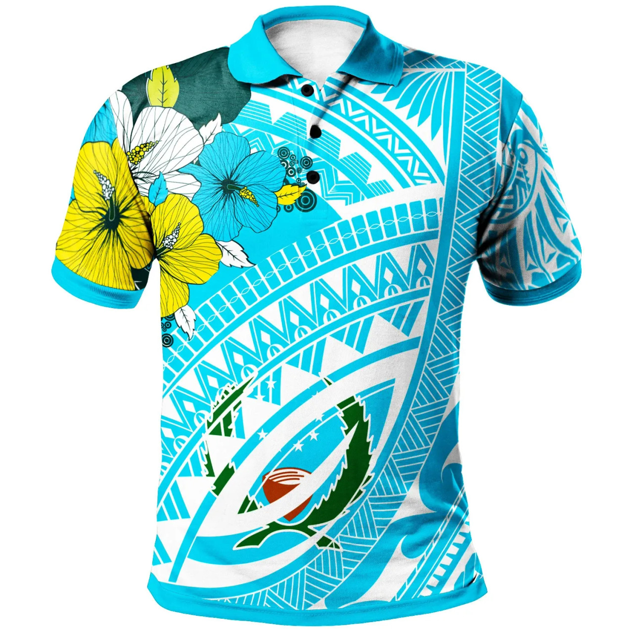 Pohnpei  Polo Shirt - Polynesian Pattern Aquamarine Stone Color 1