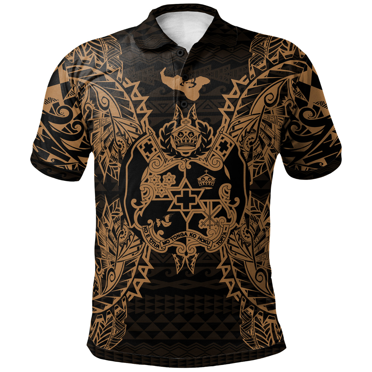 Tonga Polo Shirt - Tonga Coat Of Arms Map Polynesian Tattoo Gold 1