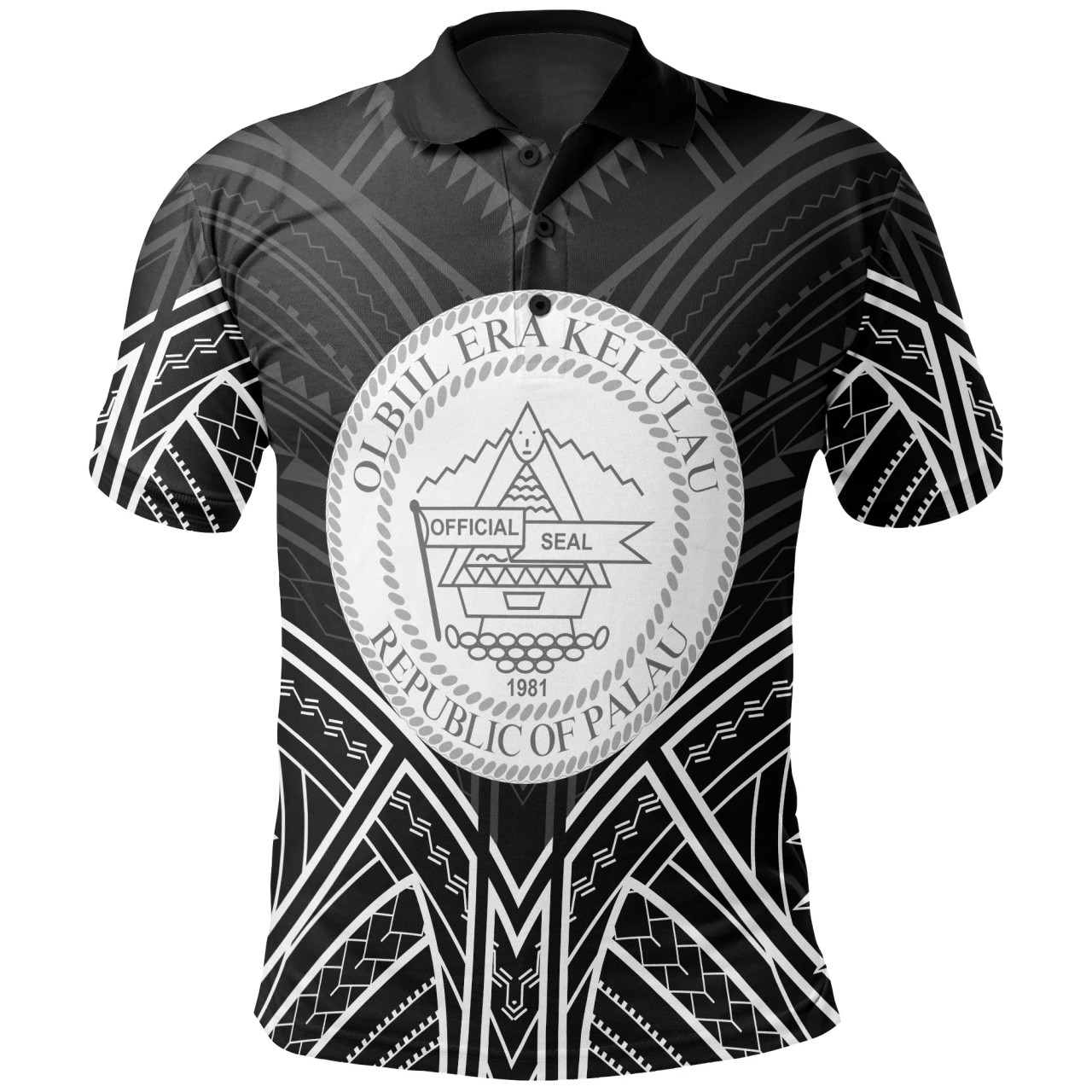 Palau Polo Shirt - Palau Seal Black Tribal Patterns 1