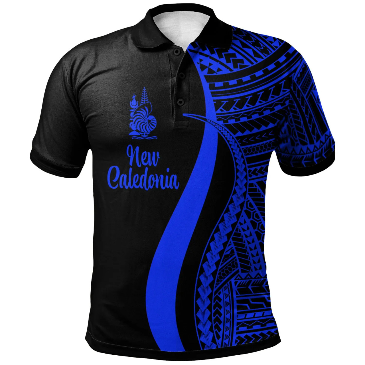 New Caledonia Polo Shirt Blue - Polynesian Tentacle Tribal Pattern 1