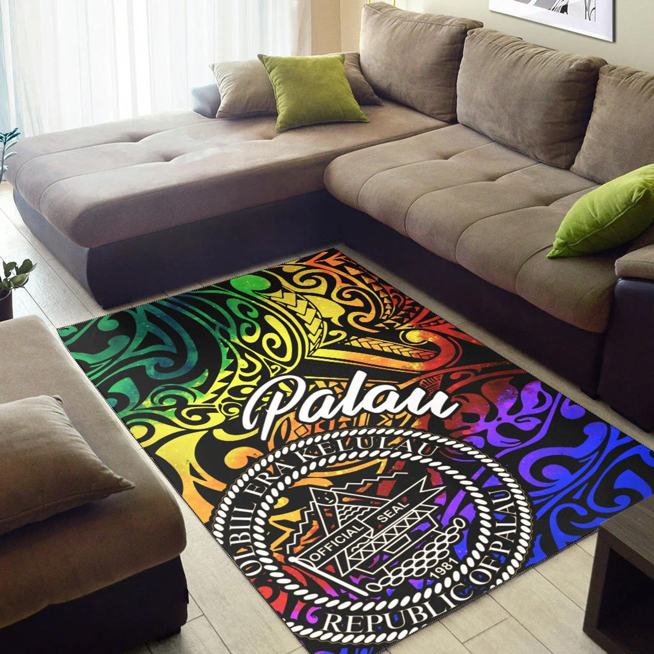 Palau Area Rug - Rainbow Polynesian Pattern Polynesian 3