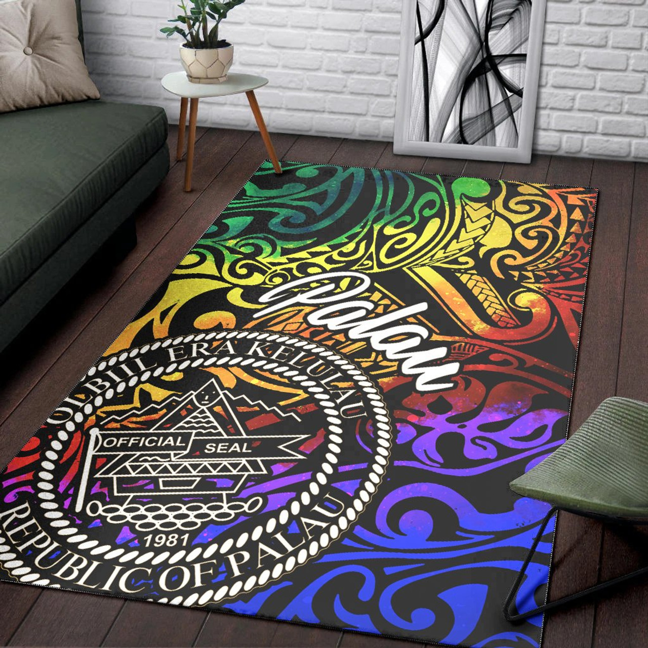 Palau Area Rug - Rainbow Polynesian Pattern Polynesian 5