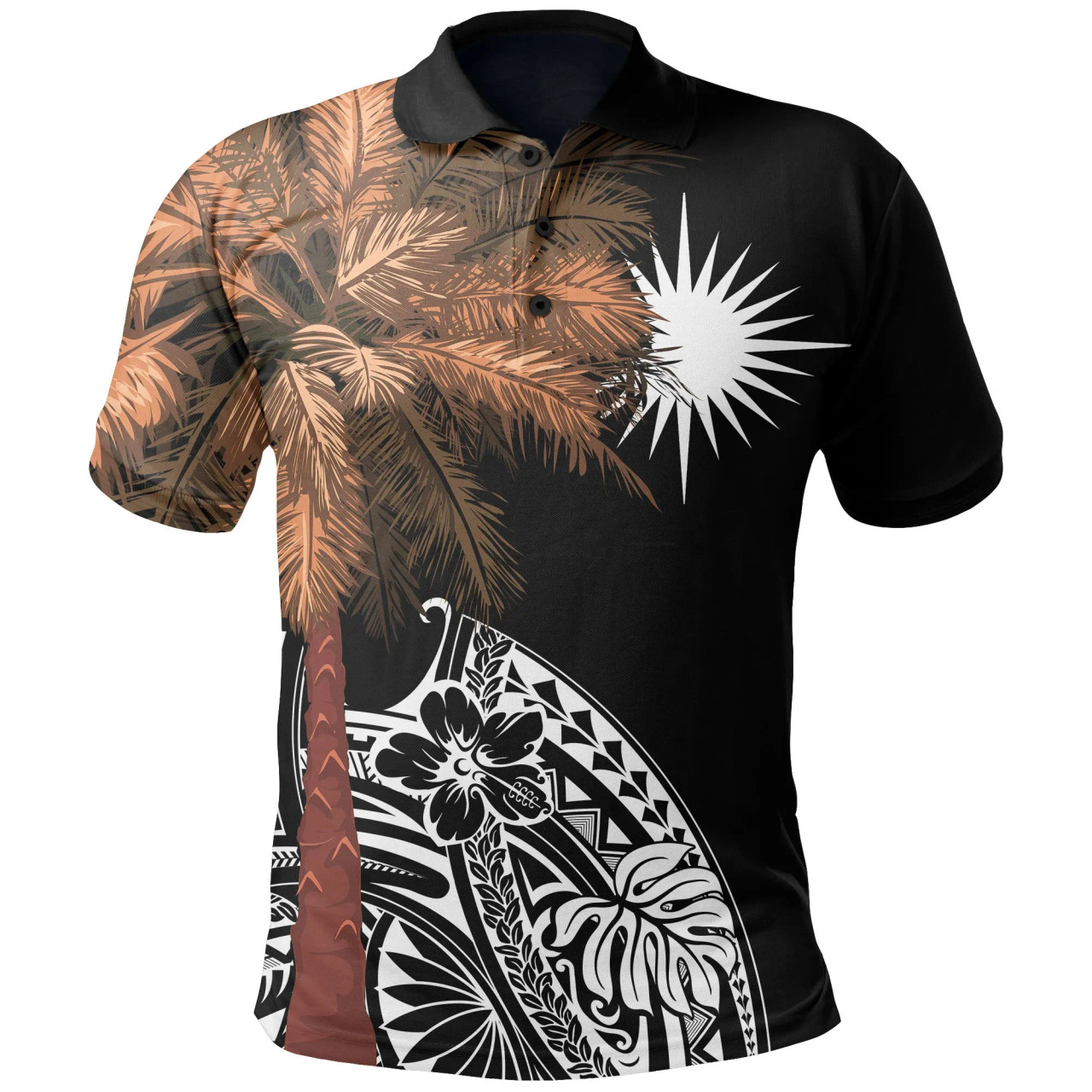 Marshall Islands Polo Shirt - Polynesian Palm Tree Black 1