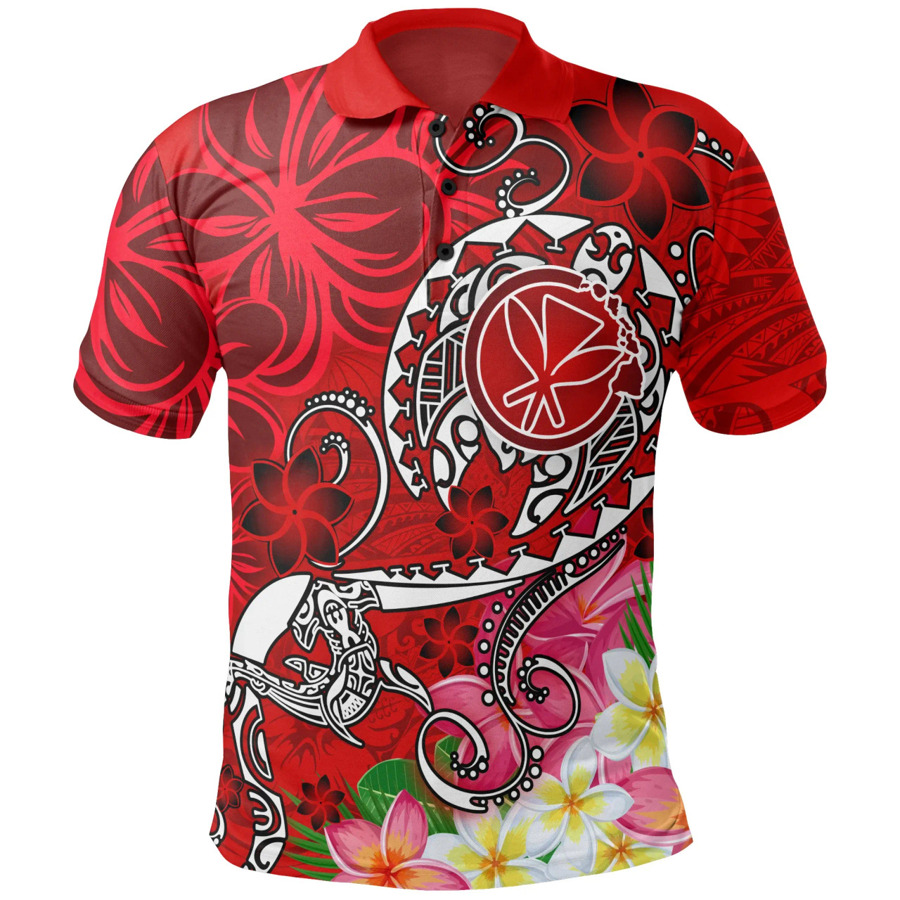 Hawaii Polo Shirt - Turtle Plumeria Polynesian Tattoo Red Color 1