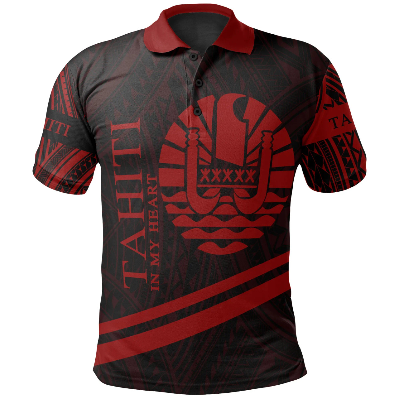 Tahiti Polo Shirt - In My Heart Style Red Polynesian Patterns 1