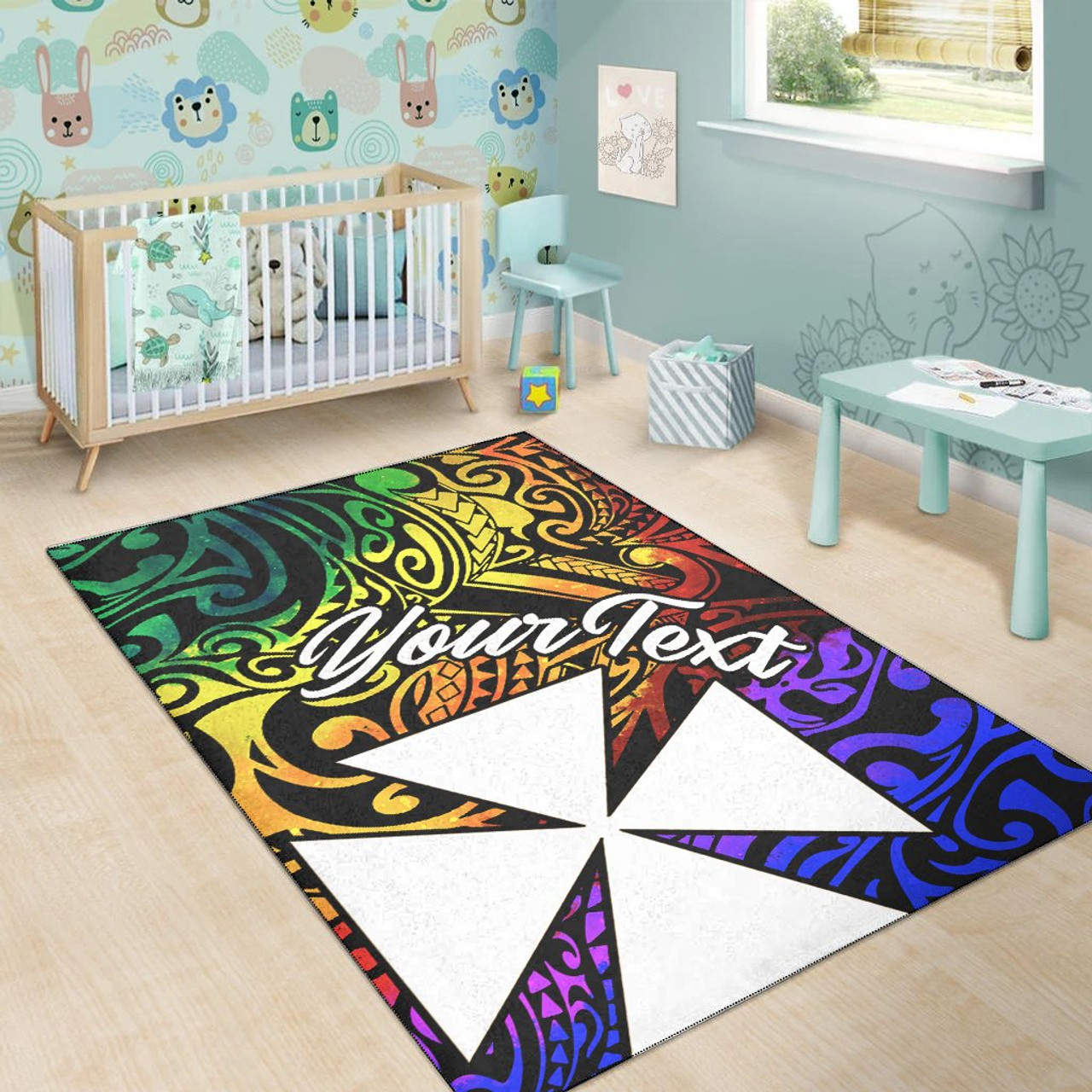 Wallis and Futuna Custom Personalised Area Rug - Rainbow Polynesian Pattern Polynesian 5