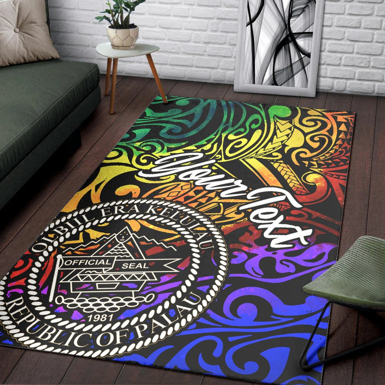 Palau Custom Personalised Area Rug - Rainbow Polynesian Pattern Polynesian 3