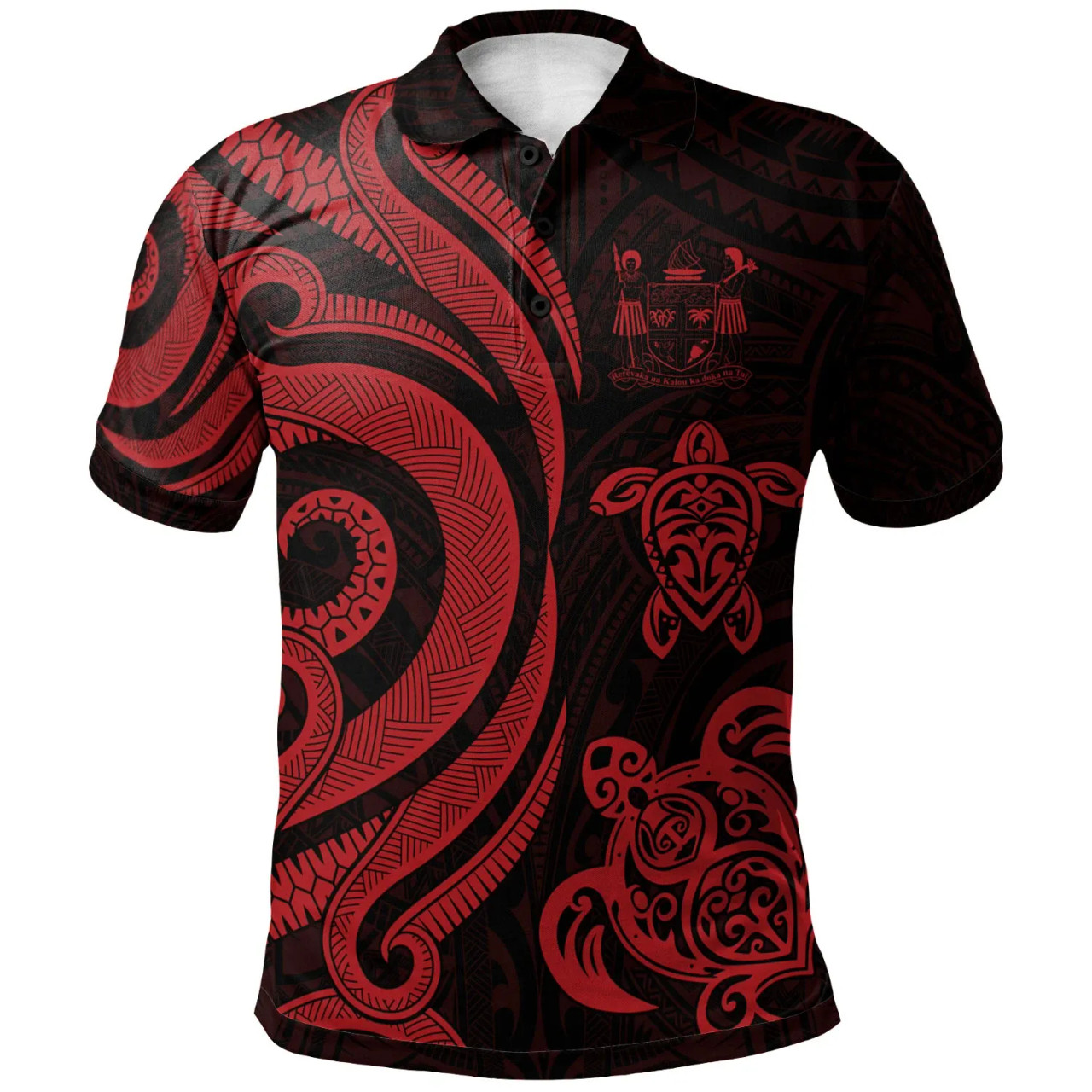 Fiji Polynesian Polo Shirt - Red Tentacle Turtle Crest