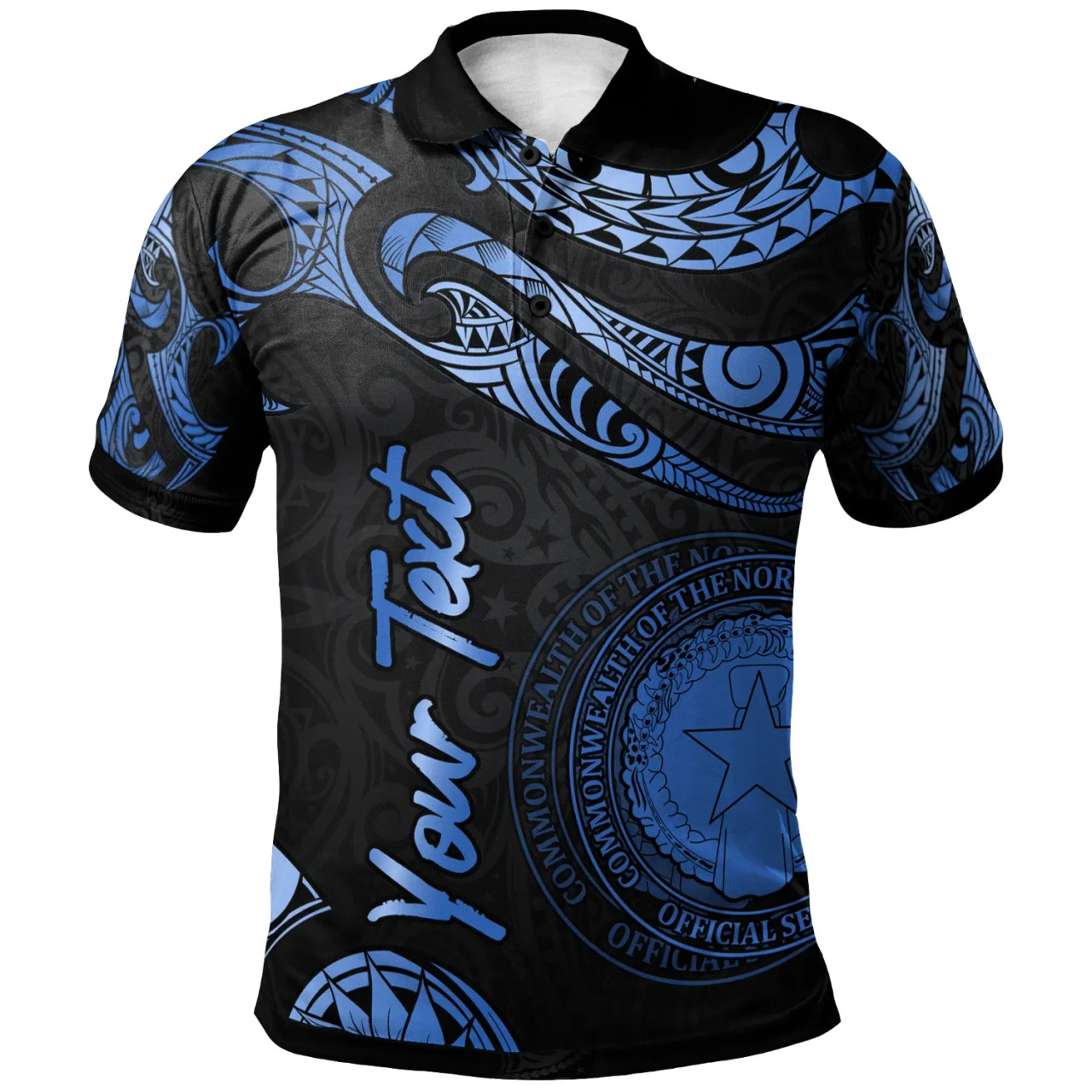 Northern Mariana Islands Polynesian Custom Personalised Polo Shirt - Poly Tattoo Blue Version 1