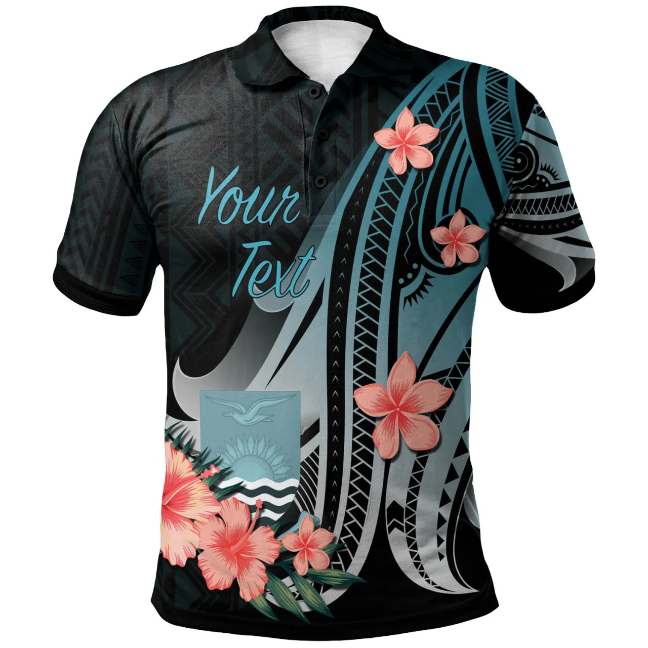 Kiribati Personalised Custom Polo Shirt - Turquoise Polynesian Hibiscus Pattern Style 1