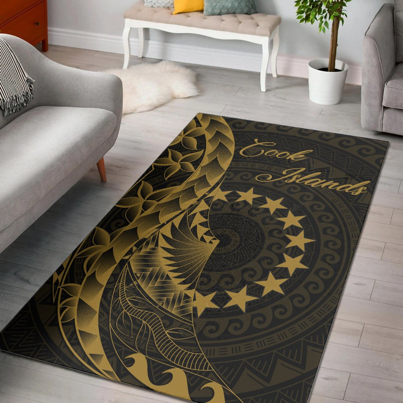 Cook Islands Area Rug - Polynesian Pattern Style Gold Color Polynesian 1