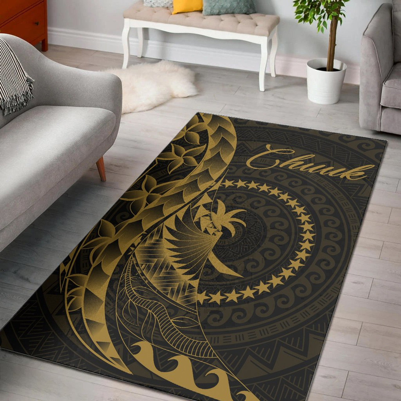 Chuuk Area Rug - Polynesian Pattern Style Gold Color Polynesian 1