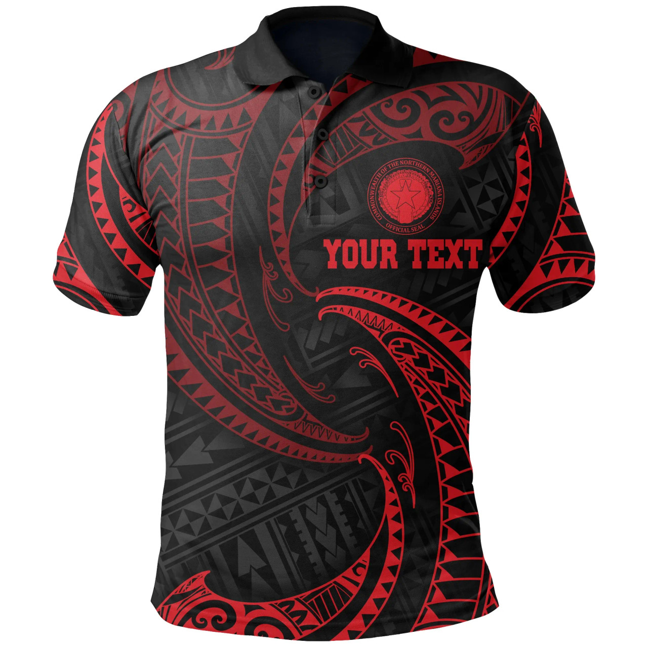 Northern Mariana Islands Polynesian Custom Personalised Polo Shirt - Red Tribal Wave 1
