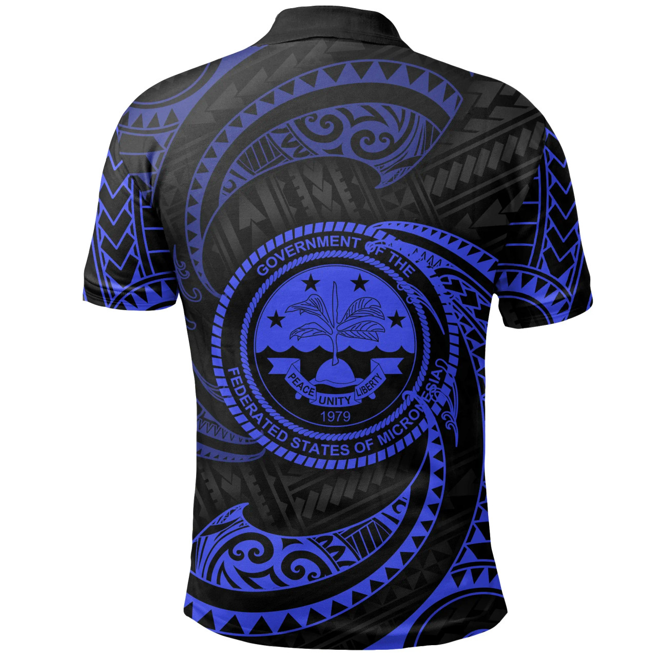 Federated States of Micronesia Polynesian Polo Shirt - Blue Tribal Wave 2