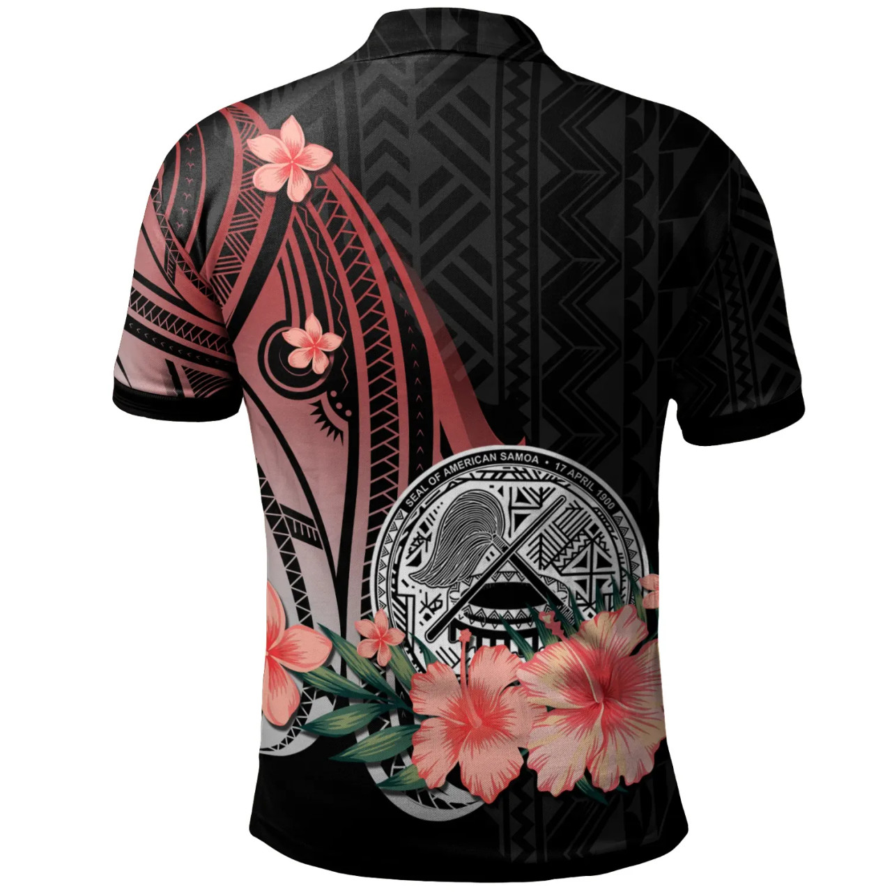 American Samoa Personalised Custom Polo Shirt - Red Polynesian Hibiscus Pattern Style 2