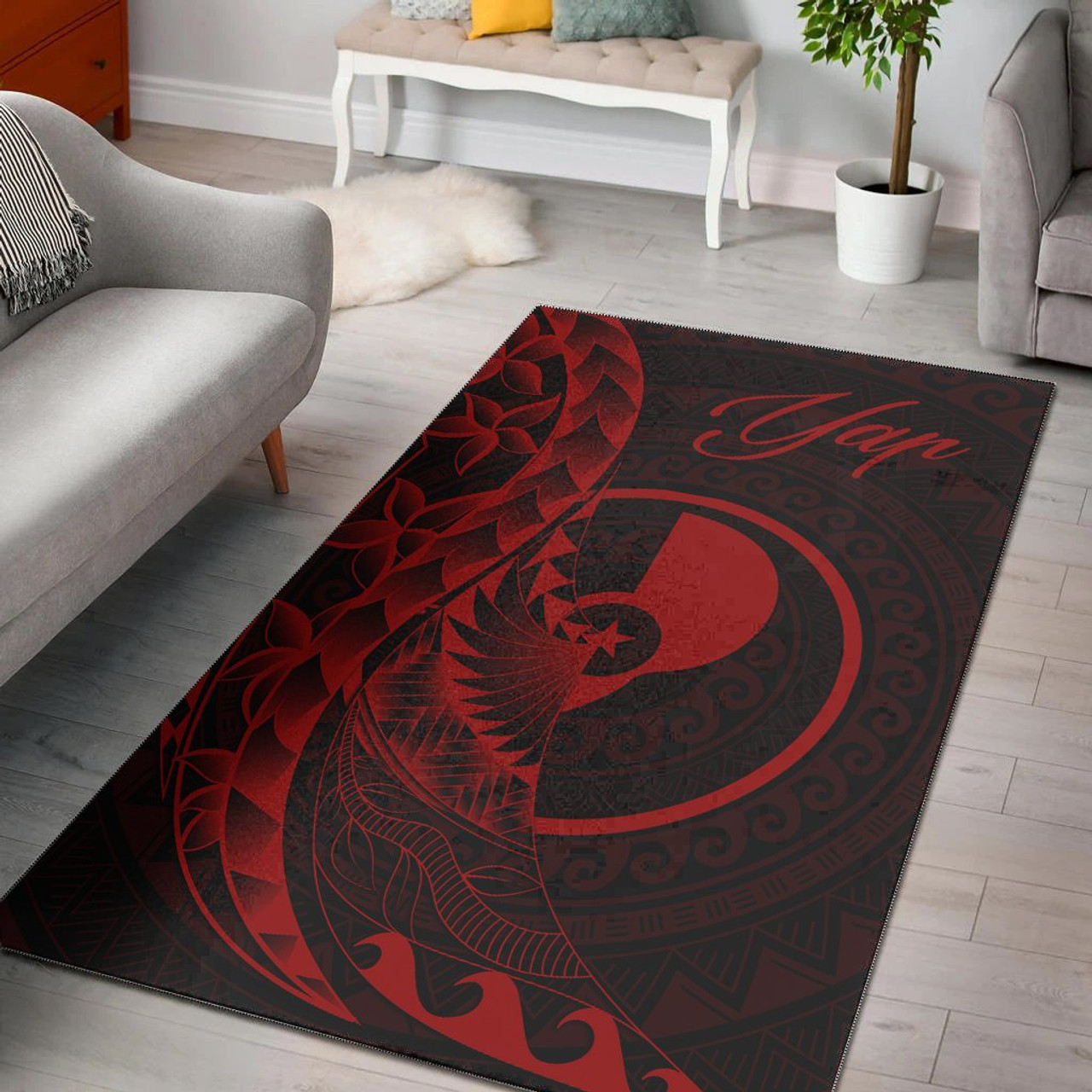 Yap Area Rug - Polynesian Pattern Style Red Color Polynesian 1