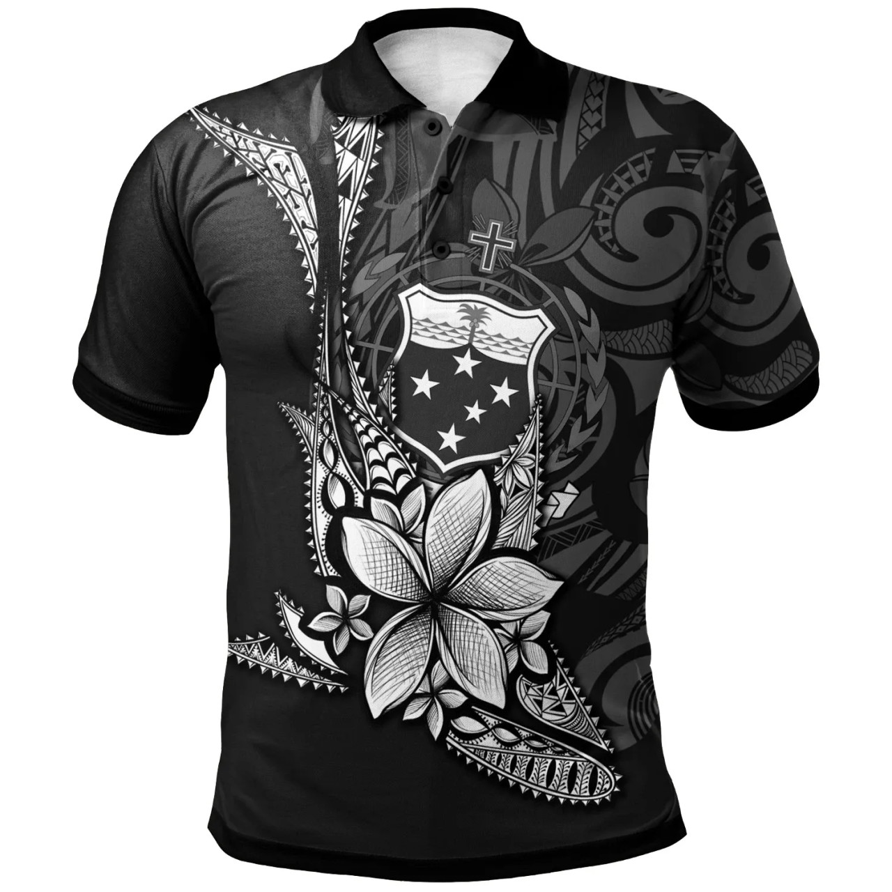 Samoa Polo Shirt - Fish With Plumeria Flowers Style 1