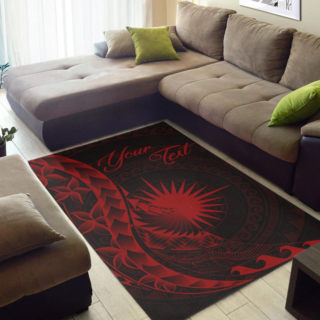 Marshall Islands Area Rug - Custom Personalised Polynesian Pattern Style Red Color Polynesian 2