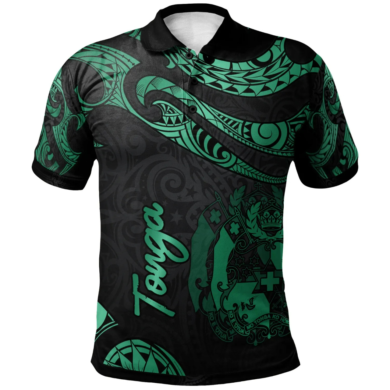 Tonga Polynesian Polo Shirt - Poly Tattoo Green Version 1