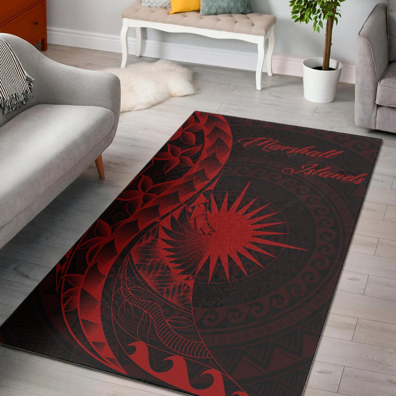 Marshall Islands Area Rug - Polynesian Pattern Style Red Color Polynesian 1