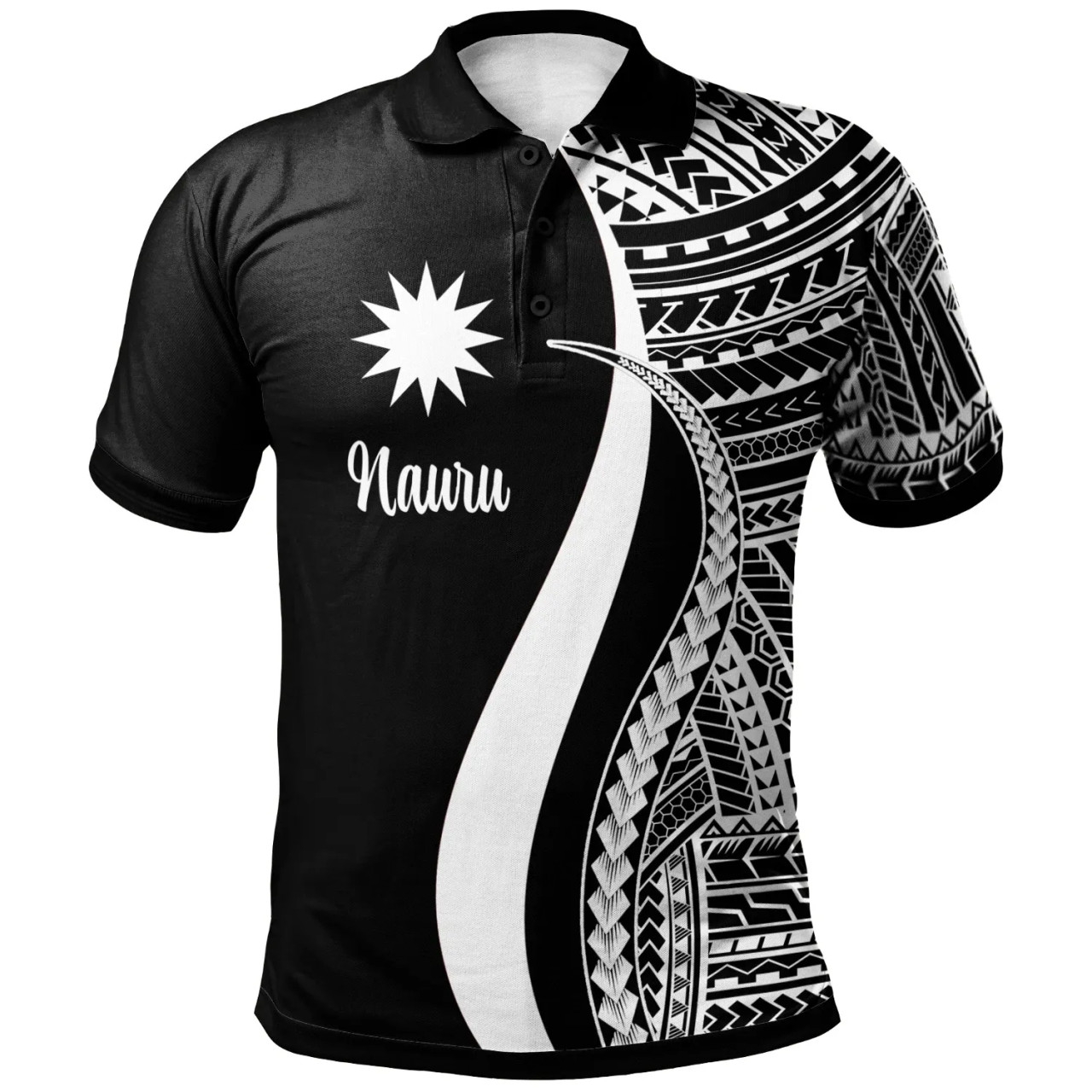 Nauru Polo Shirt White - Polynesian Tentacle Tribal Pattern 1
