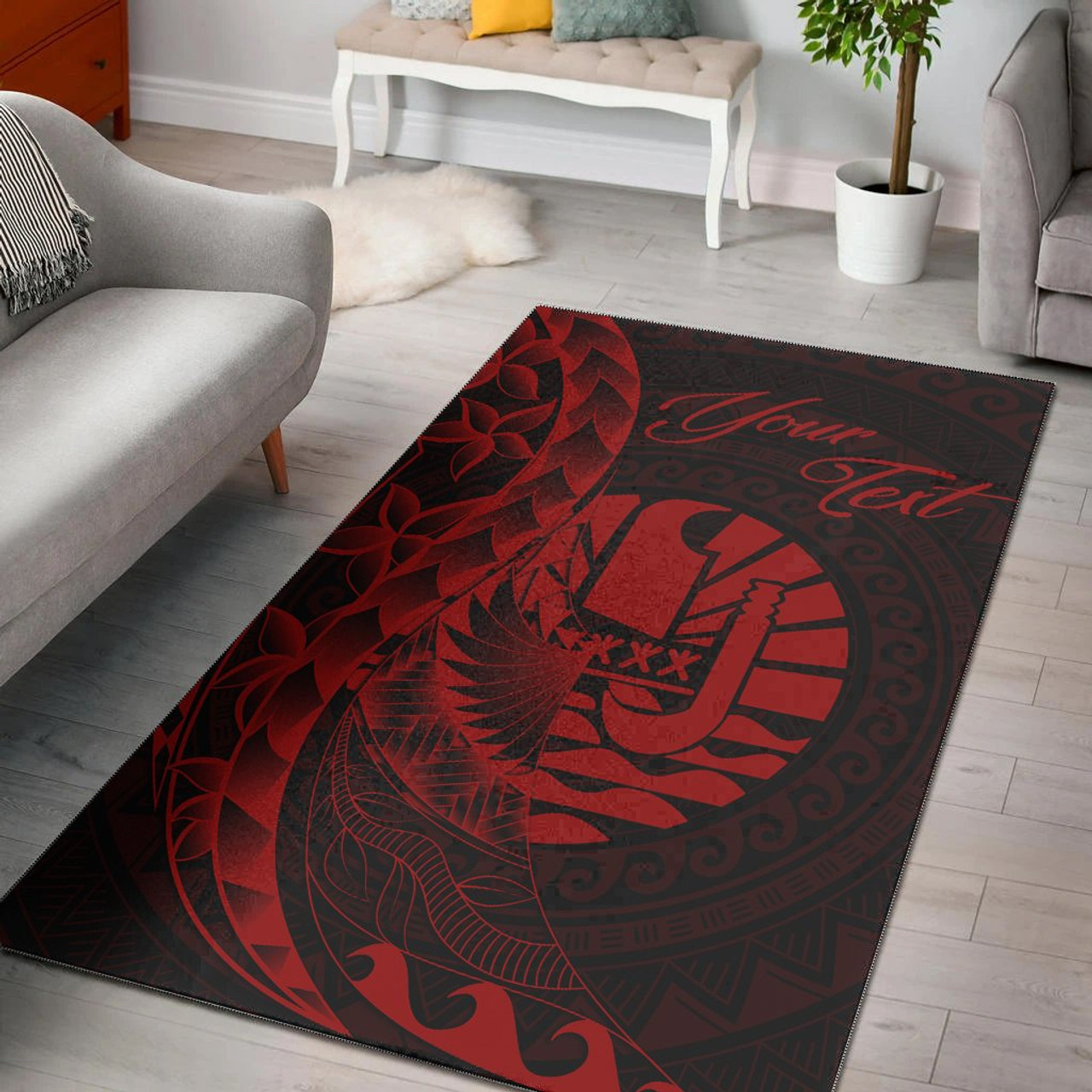 Tahiti Area Rug - Custom Personalised Polynesian Pattern Style Red Color Polynesian 1