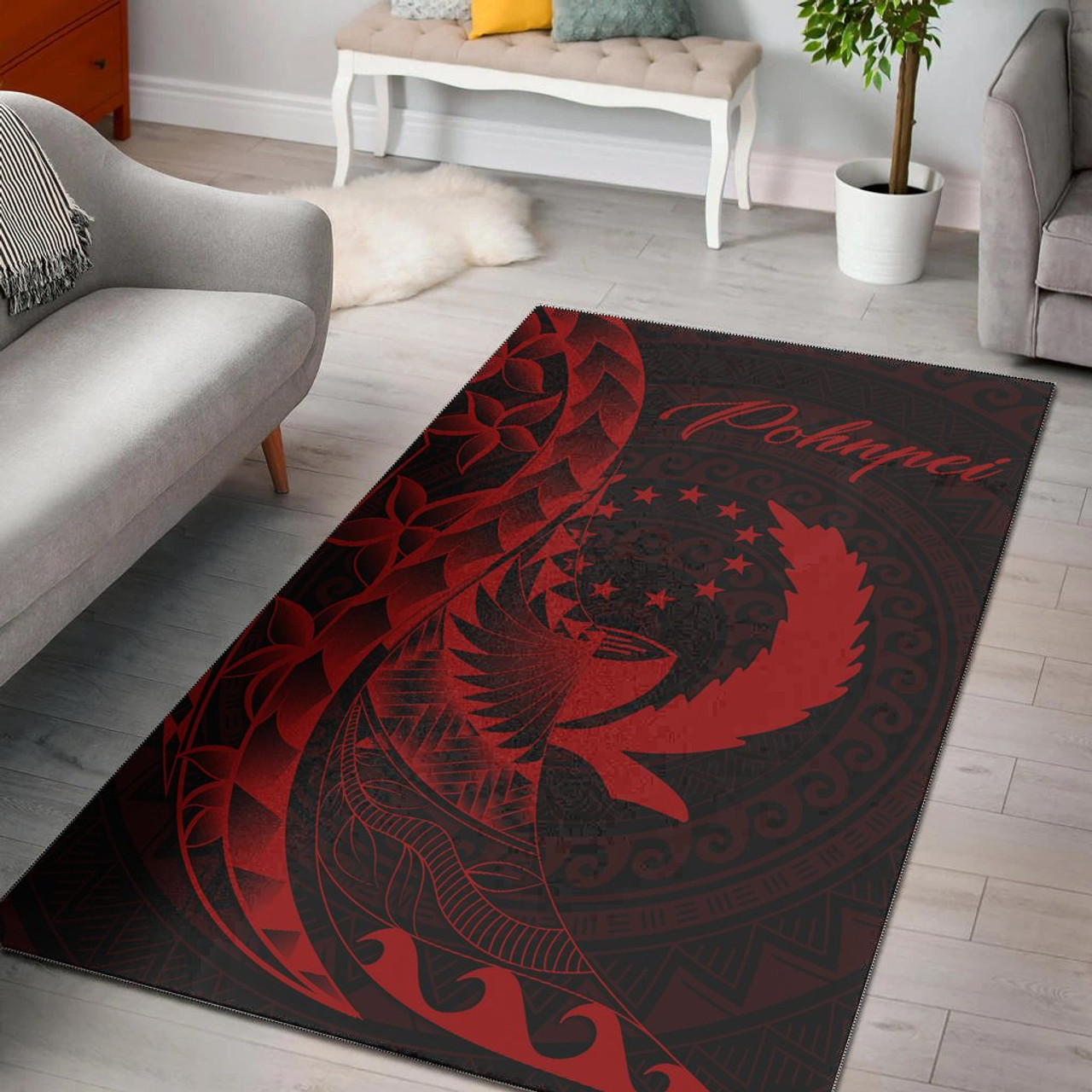 Pohnpei Area Rug - Polynesian Pattern Style Red Color Polynesian 1