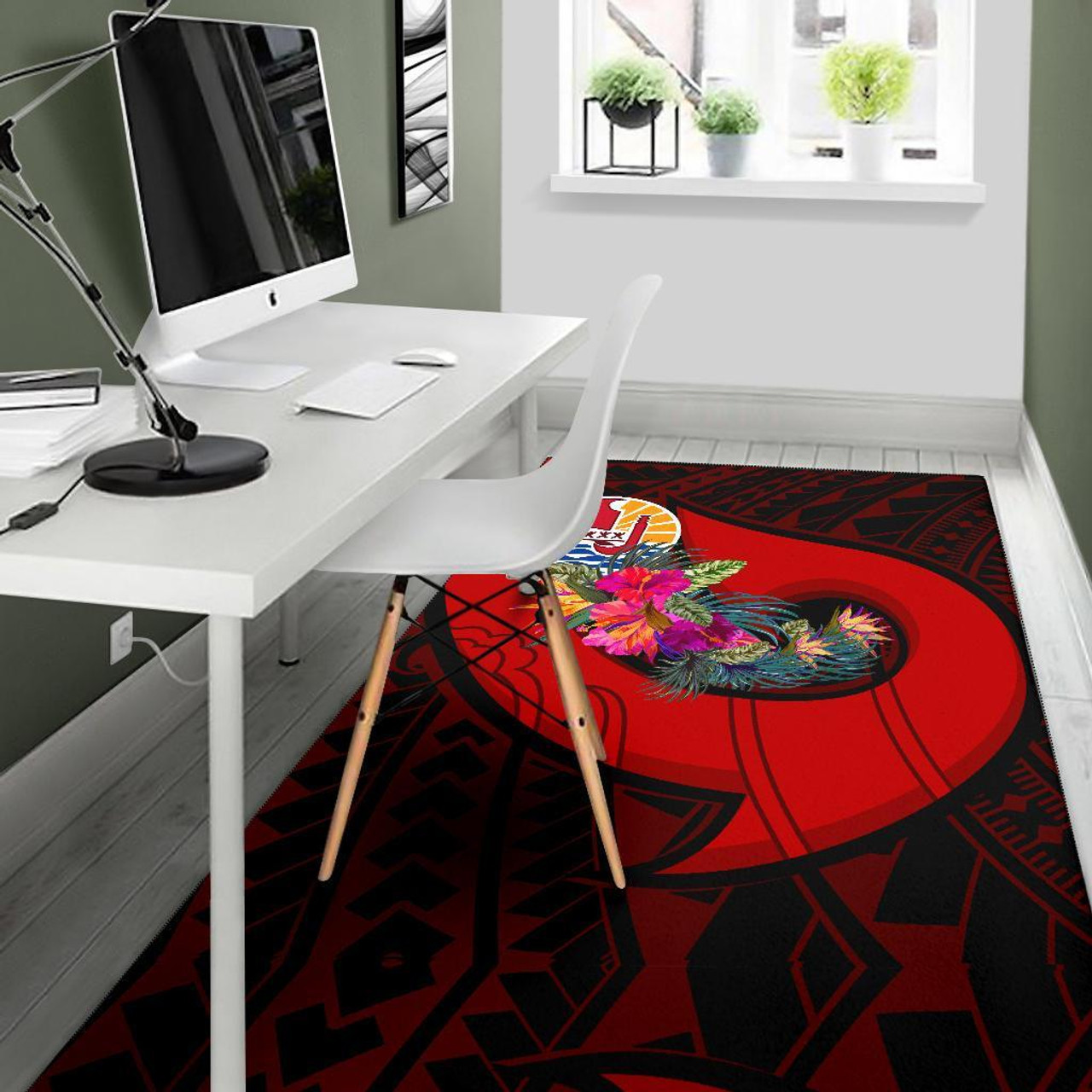 Tahiti Area Rug - Polynesian Hook And Hibiscus (Red) Polynesian 5