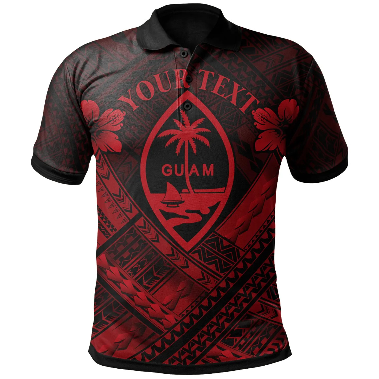 Guam Polynesian Custom Personalised Polo Shirt - Guam Red Seal Camisole Hibiscus Style 1
