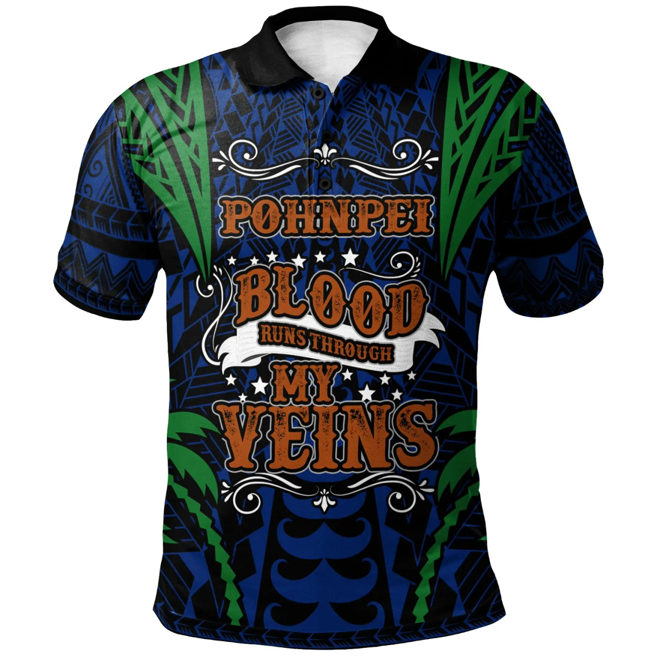 Pohnpei Polo Shirt - Blood Runs Through My Veins Style Flag 1