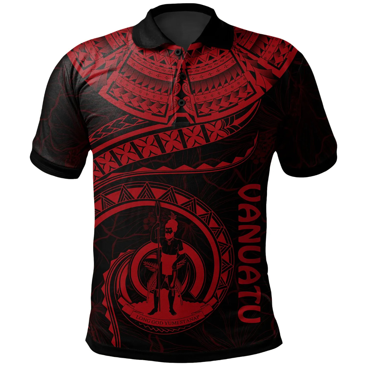 Vanuatu Polynesian Polo Shirt - Vanuatu Waves (Red) 1