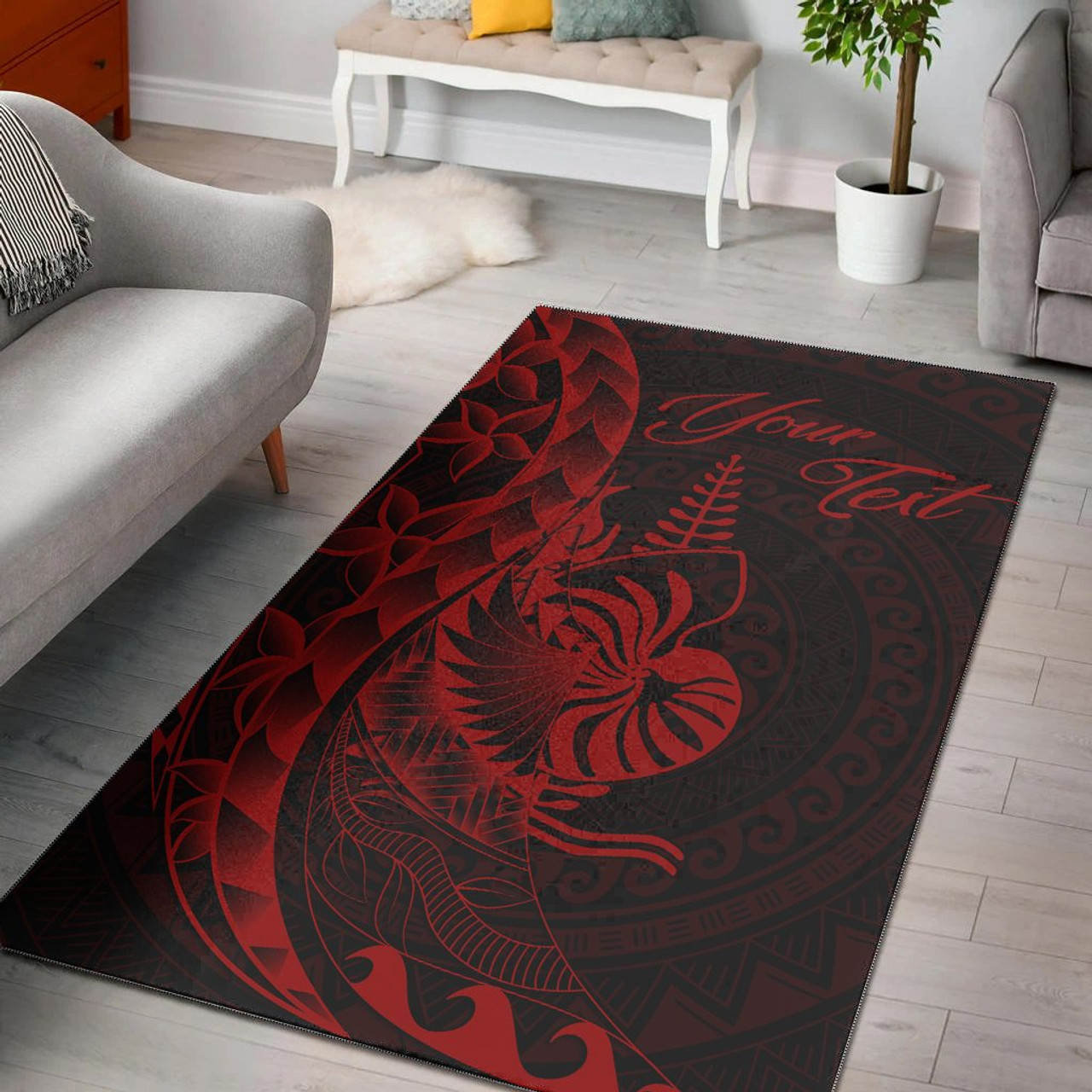 New Caledonia Area Rug - Custom Personalised Polynesian Pattern Style Red Color Polynesian 1