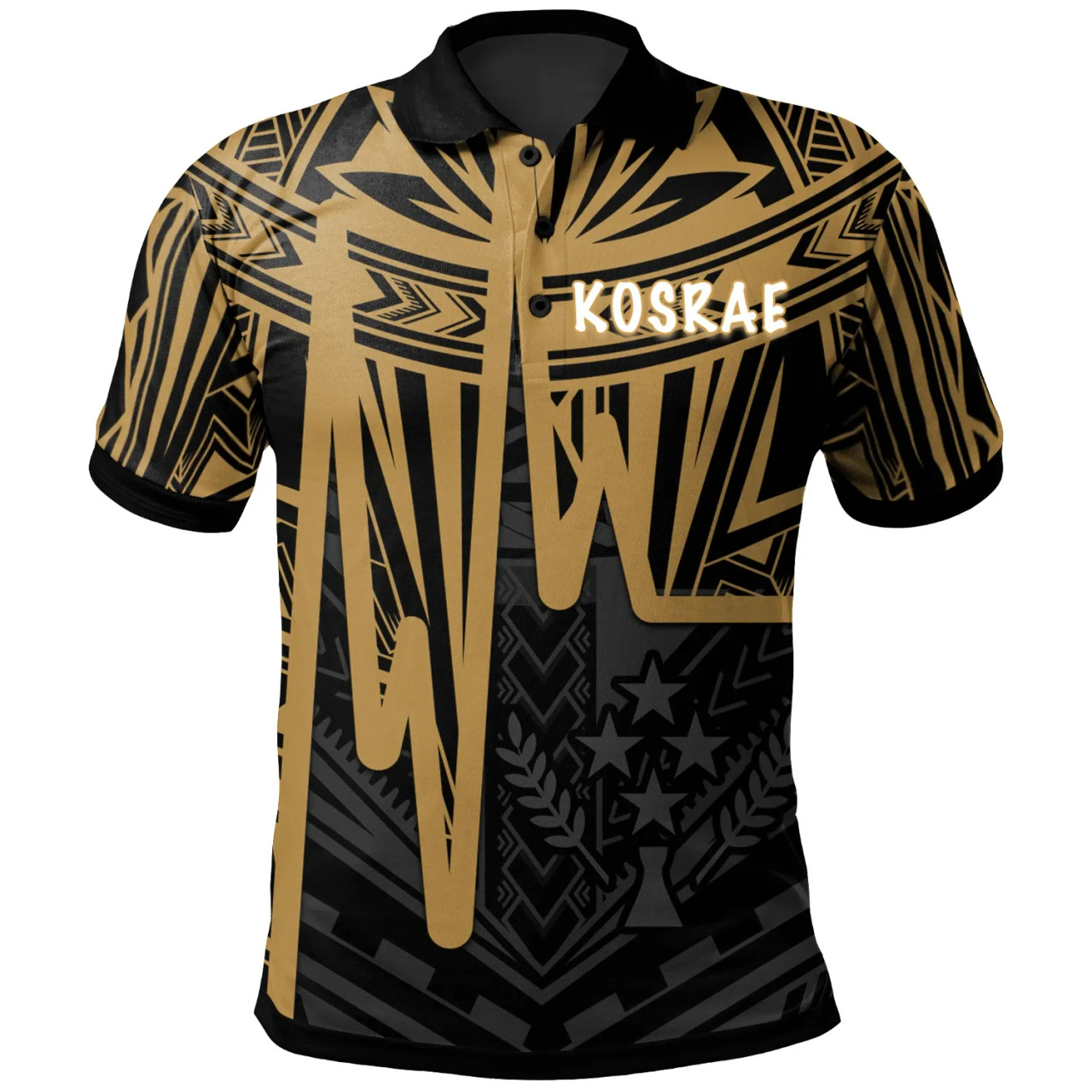 Kosrae Polo Shirts - Kosrae Seal In Heartbeat Patterns Style (Gold) 1