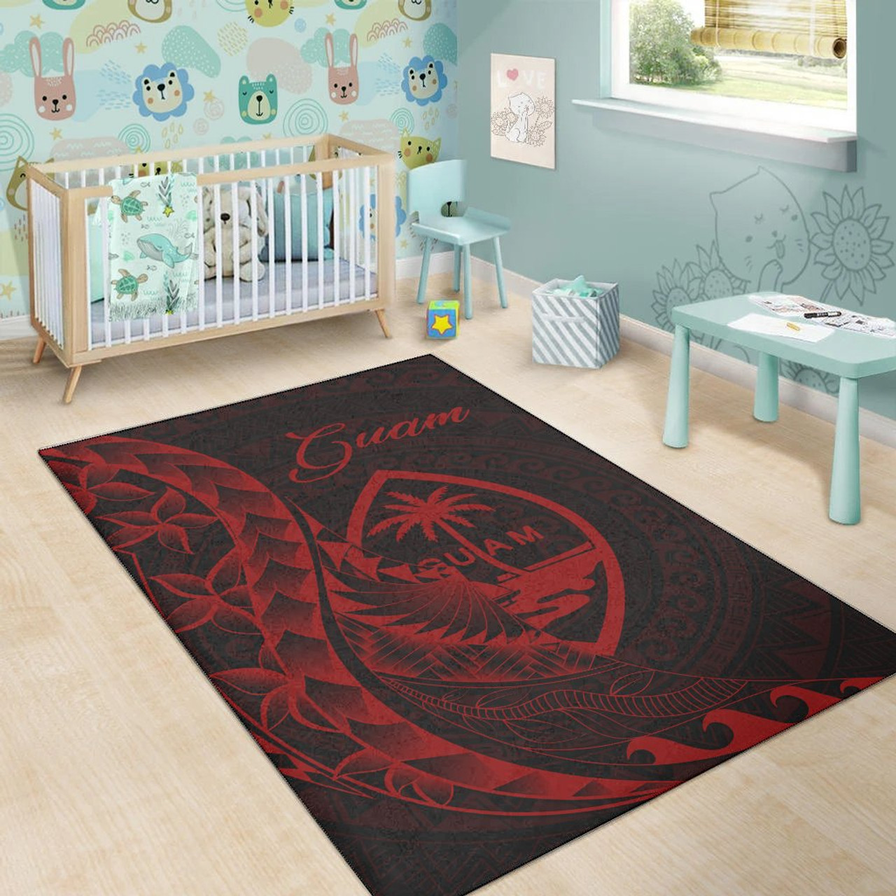 Guam Area Rug - Polynesian Pattern Style Red Color Polynesian 1