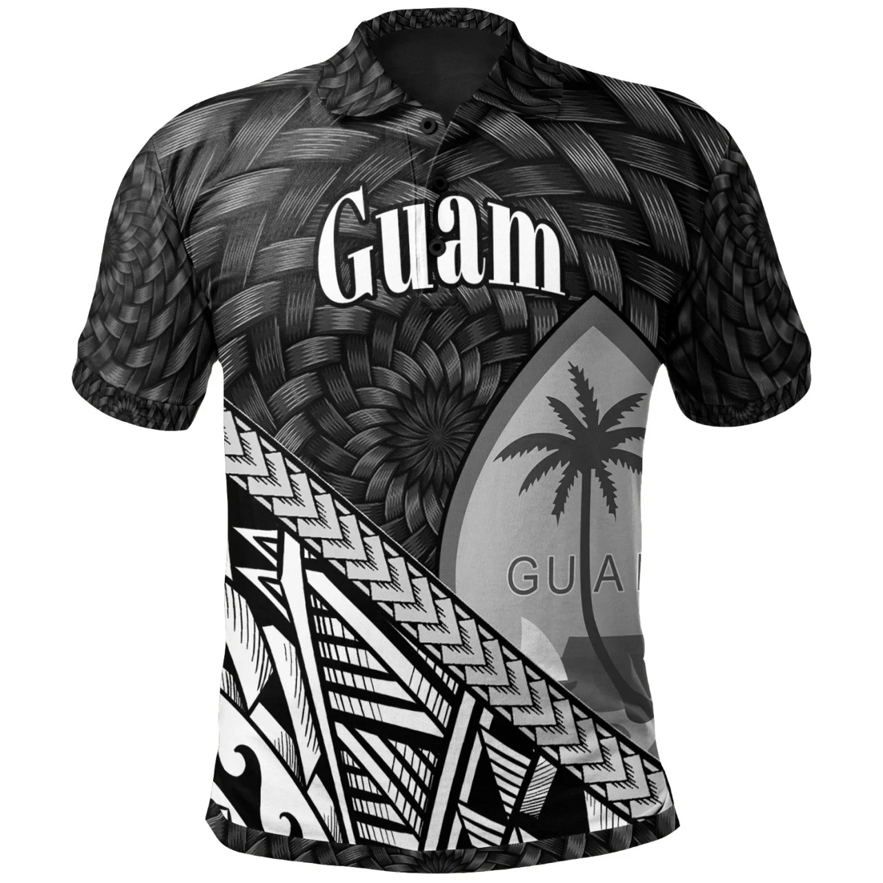 Guam Polo Shirt - Black Tapa Patterns With Bamboo 1