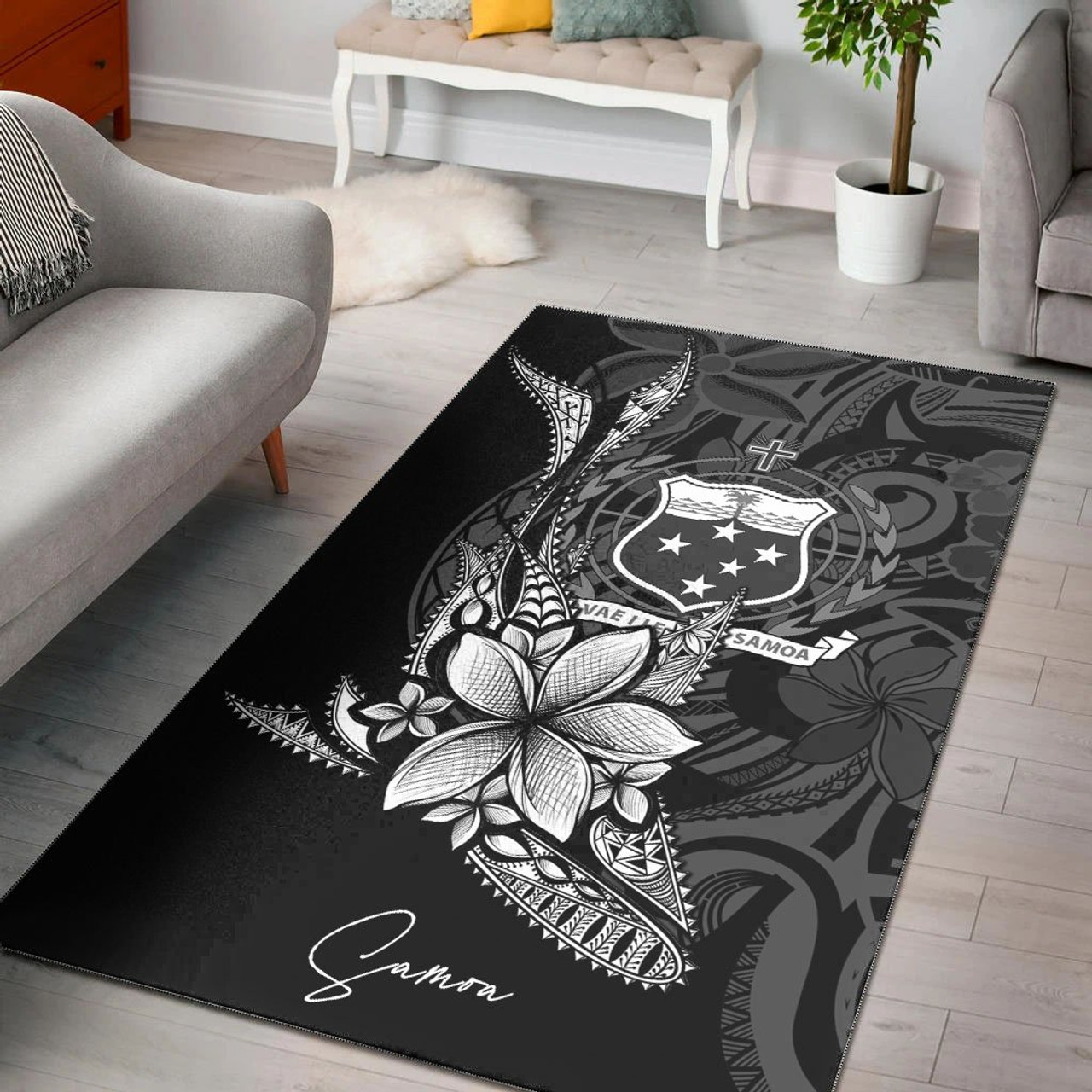 Samoa Area Rug - Fish With Plumeria Flowers Style Polynesian 1