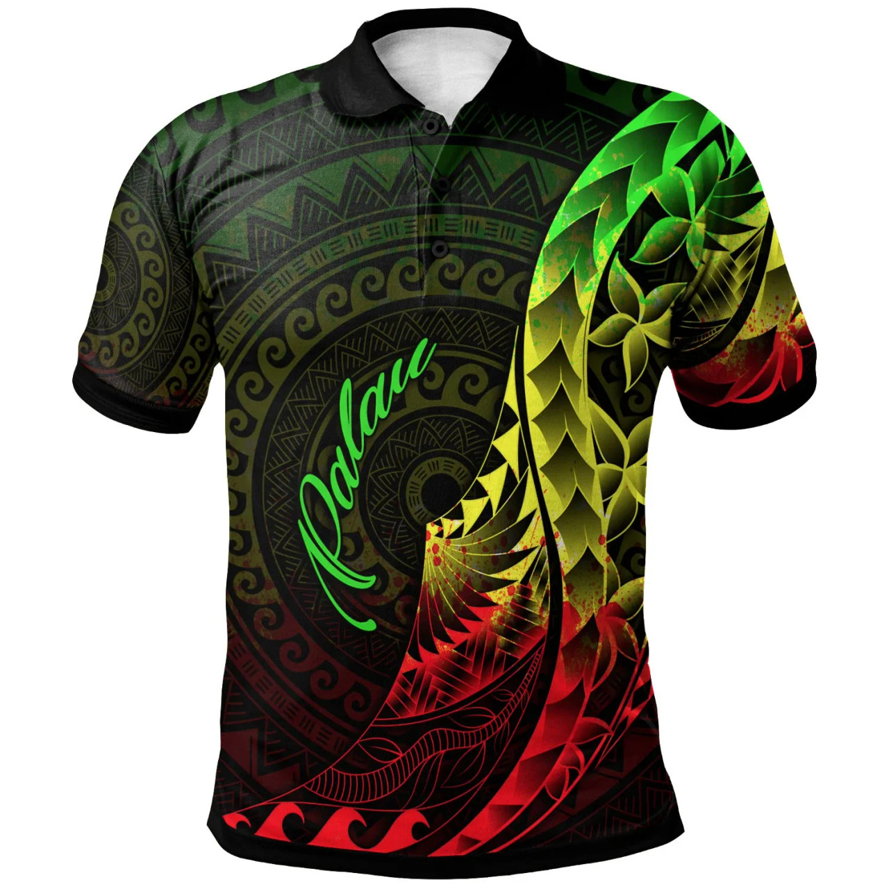 Palau Polo Shirt - Polynesian Pattern Style Reggae Color 1