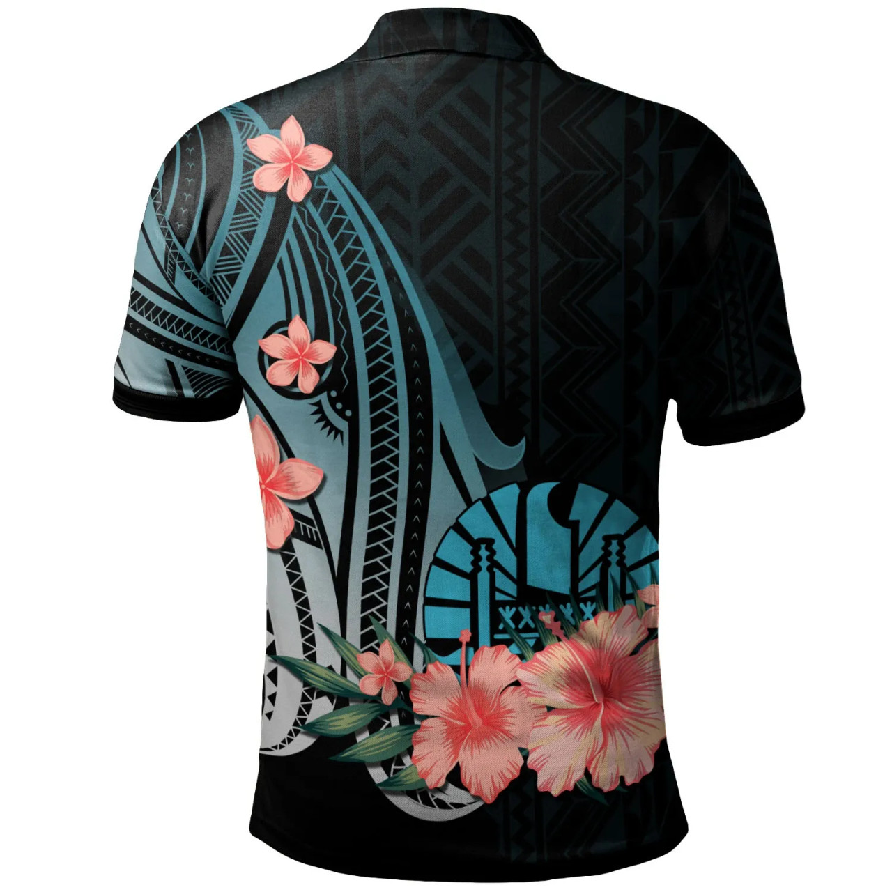 Tahiti Personalised Custom Polo Shirt - Turquoise Polynesian Hibiscus Pattern Style 2